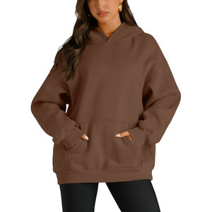 Sweats à capuche unis décontractés pour femmes pull à manches longues surdimensionné sweats de couleur unie sweats à capuche respirants à épaules tombantes pour femme - Product Image 3