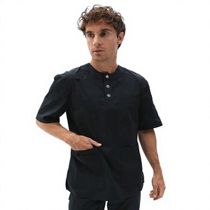 Ensemble de blouses médicales unisexe noir en tissu tissé coton-polyester, uniforme d'hôpital avec pantalon inclus, détection d'aiguilles, fusion sans couture, personnalisable - Product Image 2