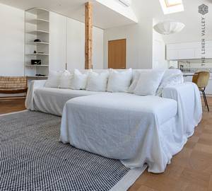 Boho Style Linen Coverlet Natural Linen Sofa Bed Cover Rustic Couch Cover for Bedroom Washable Washable Boho Sofa Slipcovers - Product Image 2