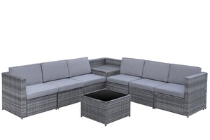 Vietnam Modern PE Wicker <b>Rattan</b> Steel Tempered Glass Garden <b>Sofa</b> Set with Waterproof Cushions-Durable Outdoor Furniture - Product Image 2