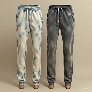 Unisex Custom Loose Trousers Wide Leg Track Sweat Pants Cotton Acid Wash Sun Fade Rhinestone Straight Flare Sweatpants <b>for</b> <b>Men</b> - Product Image 4