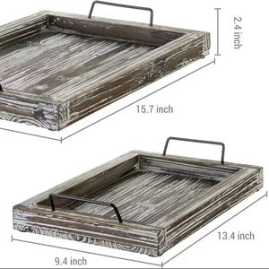 Bandeja de Servir Rectangular de Madera de Acacia Clásica con Asa, Moderna Bandeja de Servir Decorativa Rectangular de Color Madera Natural - Product Image 1