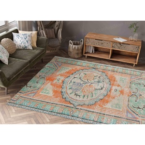 Tapis à motif de roses abstraites, tapis imprimé, délavé, mat, marocain, turc, personnalisé, petit, orange, tapis fin non tissé - Product Image 1