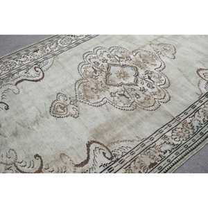 พรมวินเทจขนาด 5.6x9 ฟุต, พรมตุรกีขนาดใหญ่, พรมลายดอกไม้สีเบจน้ำตาล - Product Image 5