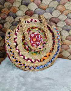 Conception classique en fibre de jute naturelle écologique avec un sac fourre-tout rond décontracté avec poignée, bonne capacité pour les petits essentiels - Product Image 4