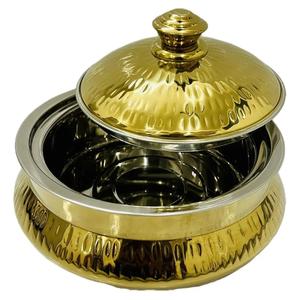 Chauffe-plats martelé en métal de table Vente à chaud Casserole design de forme ronde Pot en métal décoratif fini or - Product Image 4