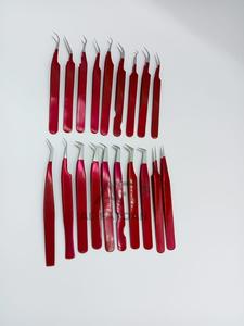 Ensemble de pinces à extensions de cils fabriquées en acier inoxydable japonais durable, revêtement rouge, pointe en fibre. - Product Image 3
