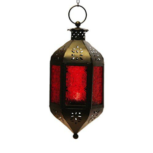 Farol Marroquí de Metal Dorado Hecho a Mano de Primera Calidad con Paneles de Vidrio Azul Cielo para Decoración de Mesa del Hogar y Farol Colgante - Product Image 5