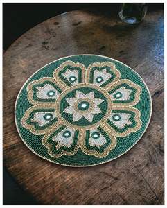 Silver Beaded <b>Placemat</b> <b>Round</b> Design Handmade Durable Eco-Friendly Vintage Home Wedding Banquet Table Ware Use by AZ Handicrafts - Product Image 5