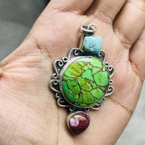 Handmade Bohemian Style 925 Sterling <b>Silver</b> Pendant Necklace Turquoise Birthstone Healing Effect Weddings Stainless Steel - Product Image 3