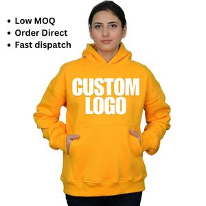 Logotipo personalizado amarillo Mujeres Algodón Sudaderas con capucha de gran tamaño 400 GSM MOQ bajo Precio competitivo RTS Listo para enviar Bordado de impresión de pantalla - Product Image 1