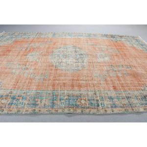 พรมตุรกีโบราณขนาดใหญ่ 5.4x8.5 ฟุต สีส้มน้ำเงินลายจุด - Product Image 3