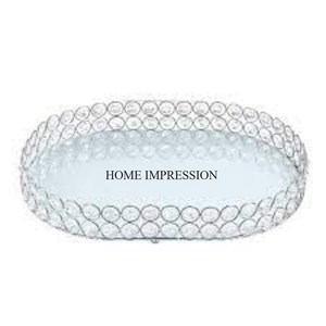 Marco de metal chapado en oro con cuentas de cristal transparente blanco, diseño creativo moderno, bandeja de espejo de forma redonda de proveedor indio - Product Image 4