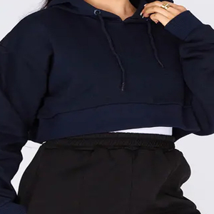 100% coton polaire à manches longues sweat à capuche court pour les femmes imprimé personnalisé poids lourd solide noir sportif grande taille respirant - Product Image 5