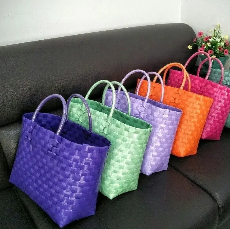 Plastic bag Big Capacity Shopping Bags handmade weaving Pp Tote Plastic Bag For Women 99GD thank you