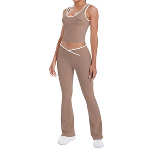 Conjunto de Yoga para Mujer, Top sin Mangas y Leggings de Cintura Alta con Corte Acampanado, Ropa Deportiva Elástica para Gimnasio y Entrenamiento, Conjunto Deportivo de Dos Piezas - Product Image 1