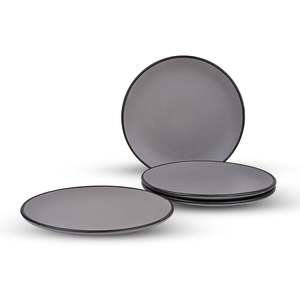 Minimalist <b>Black</b>-Rimmed Grey 10.5 Inch <b>Dinner</b> Plate <b>Set</b> 4 for Parties Low MOQ Customizable Long Ceramic Pizza Plate Service - Product Image 3