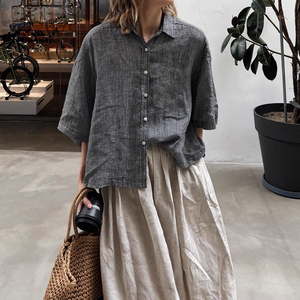 Jemio เสื้อลายตารางทรงหลวมมีกระดุมด้านหลังสไตล์เกาหลีสำหรับสตรีผ้าลินิน100% และทอลายสก๊อตสำหรับฤดูร้อนฤดูใบไม้ร่วง - Product Image 3