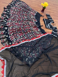 Ropa de fiesta atractiva de Color negro, bordado de Georgette y Zari Work, Lehenga choli con Dupatta, calidad de exportación India - Product Image 5