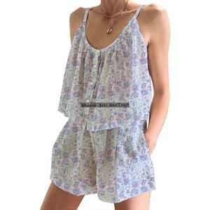 Ensemble de pyjama décontracté pour demoiselle d'honneur, short, pyjama, robe de nuit, printemps/été, floral, ajusté, bretelles fines, sans manches, ensemble de pyjama - Product Image 3
