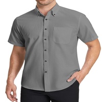 Chemise décontractée à manches courtes pour homme, couleur unie, col boutonné, fermeture à boutons corne, infroissable, sergé 100% coton respirant