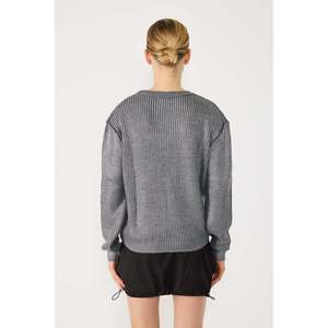 Cárdigan Premium para Mujer con Detalles Metálicos, Tejido a Crochet, 100% Acrílico, Transpirable, Corte Holgado, Suéter de Invierno, Cuello Redondo Moderno - Product Image 4