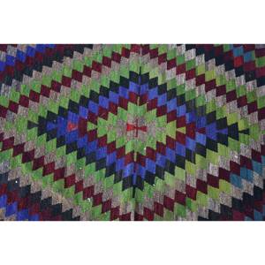 Alfombra étnica de lana verde y azul, 2,7x4,6 pies, área grande, alfombra turca, diseño de retazos rectangulares para sala de estar, pasillo, látex - Product Image 5