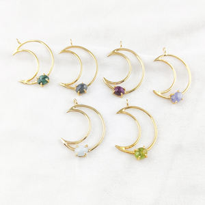 Pendentif Charme Lune Croissante Aquamarine Argent Sterling 925 Plaqué Or & Rhodium Pierre de Naissance Collier Délicat - Product Image 6