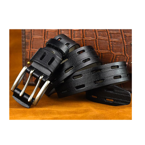 Cinturones de doble agujero Vintage para hombre de elegancia clásica de cuero genuino puro con hebilla de latón de Metal de moda Retro para cada atuendo - Product Image 2