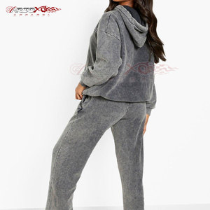 Survêtement délavé à l'acide pour femmes avec capuche à manches longues et bas à taille élastique Survêtement délavé à l'acide pour femmes - Product Image 5