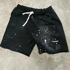 Pantalones cortos de gimnasio informales Vintage para hombre, logotipo de grafiti con estampado de hojaldre personalizado, borde cortado con dobladillo crudo francés lavado de alta calidad - Product Image 4