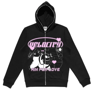 Sudadera con capucha y cremallera completa de estilo urbano, diseño personalizado OEM, con cremallera exterior en la capucha. - Product Image 2