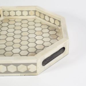 Plateau de service rond de 14 pouces en os incrusté de style marocain, finition chocolat, pour la maison, le restaurant, le bar, l'hôtel, les mariages - Product Image 2