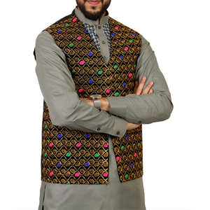 Velours noir avec motif de broderie disponible en plusieurs couleurs manteau de taille pour hommes afghans manteau de taille en velours traditionnel afghan - Product Image 6