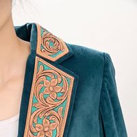 Gabardina de Terciopelo de Alta Calidad para Mujer con Diseño Transpirable de Cuero Genuino y Hermosa Decoración Artesanal
