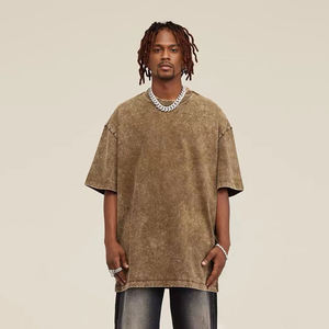 Venta al por mayor Boxy Fit Oversize Drop Shoulder camiseta 240Gsm Vintage Heavy Mock Neck camiseta para hombres - Product Image 3