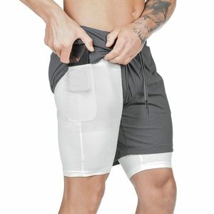 2025 été nouvelle tendance hommes Double couche pantalons de sport respirant gymnastique en plein air course Fitness décontracté solide motif sport Shorts - Product Image 4