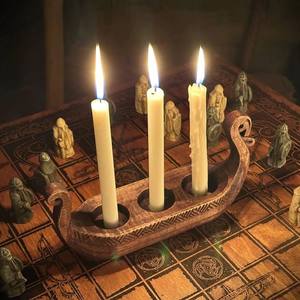 Bougie en bois naturel Viking Long Boat faite à la main avec un support de bougie en relief avec couleur et forme personnalisées pour la décoration de la maison et des mariages - Product Image 5