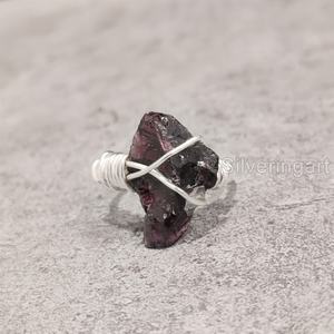 Joyería de piedra en bruto, anillo de mujer, granate Natural, piedra preciosa cruda, piedra natal de enero, banda de alambre para fiesta, joyería, anillo de Plata de Ley 925 - Product Image 1