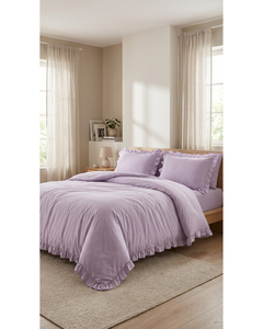 Juego de Ropa de Cama de Lujo en Color Lila, de Polialgodón, Fresco, 200 Hilos, con Funda Nórdica, Sábana Ajustable y 4 Piezas con Volantes, para Cama Doble, para Uso Doméstico y Hotelero - Product Image 1