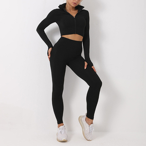 Conjunto de ropa deportiva de entrenamiento de gimnasio para mujer, 3 uds., ropa de yoga con decoración de cremallera, traje de entrenamiento, mallas de yoga para mujer Fitness - Product Image 5