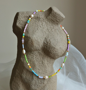 Trendy Multicoloured Glass Seed <b>Bead</b> <b>Necklace</b> With Freshwater Pearls - Product Image 1