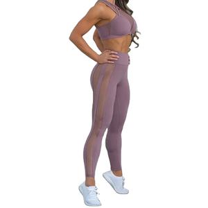 Ropa de Yoga ajustada, ropa deportiva, mezcla de Panel de malla Sexy de secado rápido, tela de red elástica transpirable, conjuntos de Fitness de gimnasio de retazos para mujer - Product Image 3