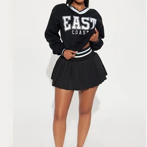 Conjunto de Shorts y Sudadera para Mujer, por Encima de la Rodilla, Color Sólido, Cintura Elástica, Ajuste Cómodo y Relajado, Dos Piezas, Transpirable - Product Image 3