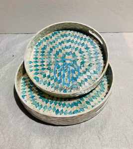 ชุดถาดลายมุกแท้ทรงกลม งานฝีมือเคลือบเงา ของตกแต่งบ้านสุดหรู ถาดเสิร์ฟ ผลิตในเวียดนาม - Product Image 2