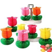 Décoration de table pour la fête des Mères : Boule en papier de soie 3D en forme de tulipe et nid d'abeille, thème floral printemps-été, vente en gros