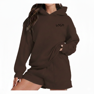 Ensemble de survêtement décontracté pour femme, style urbain, avec sweat à capuche uni et short, coupe ample, écologique, doux, mode quotidienne - Product Image 5