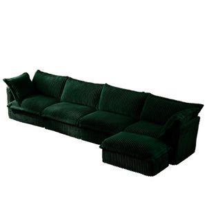 Sofá Seccional en Forma de L de Terciopelo Verde, Sofá Largo de 4 Plazas con Asientos Profundos, Reposabrazos Cómodos y Flexibles, 2 Cojines Grandes, Hecho para Sala de Estar - Product Image 2