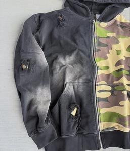 Sudadera con Capucha Personalizada de 500 Gsm con Bordado y Pedrería, Estilo Urbano, Lavado Ácido Desgastado, para Hombre - Product Image 6