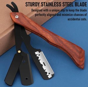 Maquinilla de afeitar de borde recto de peluquero más vendida, cuchillo de afeitar con mango de madera de peluquero profesional de acero inoxidable de alta calidad para hombres - Product Image 4